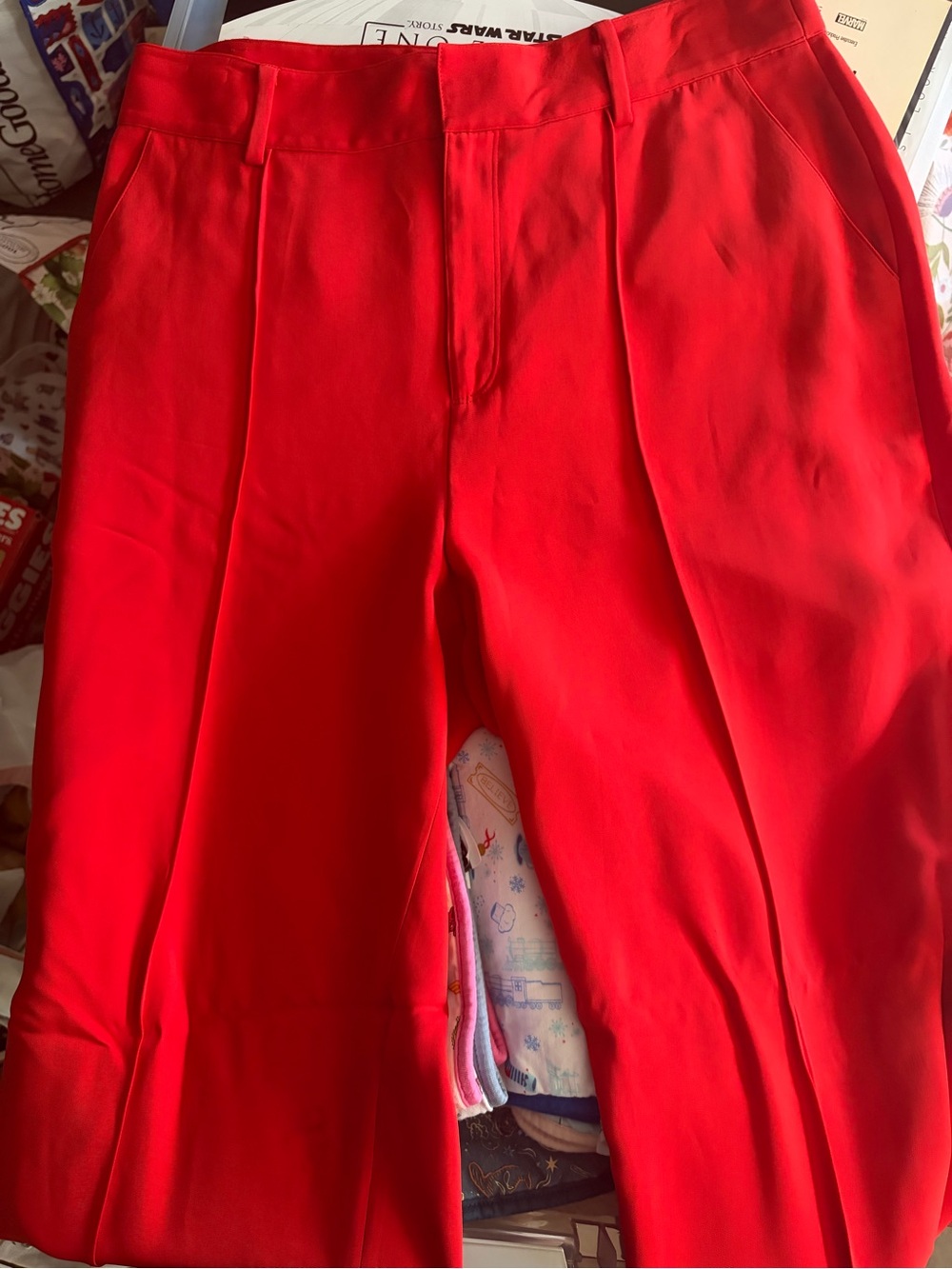 High-Rise Red Pleated Trousers for Women